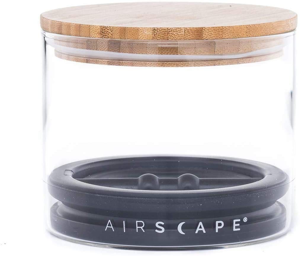 AirScape Glass Food Storage Canister - Glass Storage With US Patented Airless Inner Lid & Bamboo Top Lid - Preserves Food Freshness (Small 4-Inch)