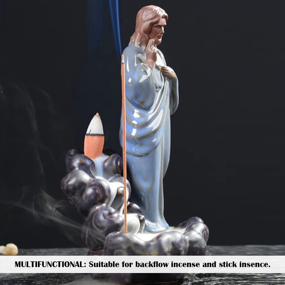 OLizee® Ceramic Jesus Incense Holder Waterfall Incense Cone Burner Backflow Incense Cone Holder Backflow Incense Cone Burner Incense Stick Holder for Meditation Yoga