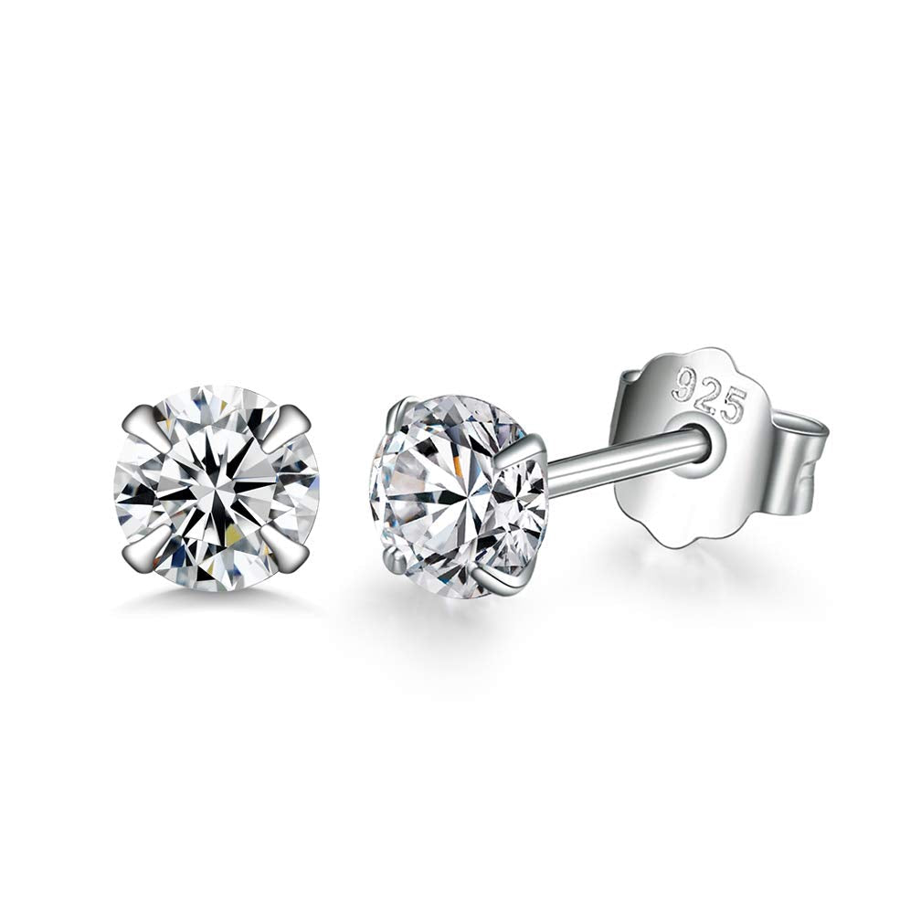 Sterling Silver Small Hoop Earrings Sterling Silver Stud Earrings for Women 6 Pairs Hypoallergenic Cartilage Hoops Tiny Cubic Zirconia Stud Set