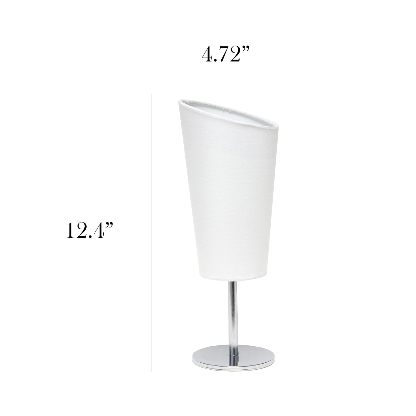 Simple Designs LT1208-WHT 12.4" Bright and Bold Mini Compact Chrome Table Lamp with Angled Fabric Shade, for Living Room, Bedroom, Office, White