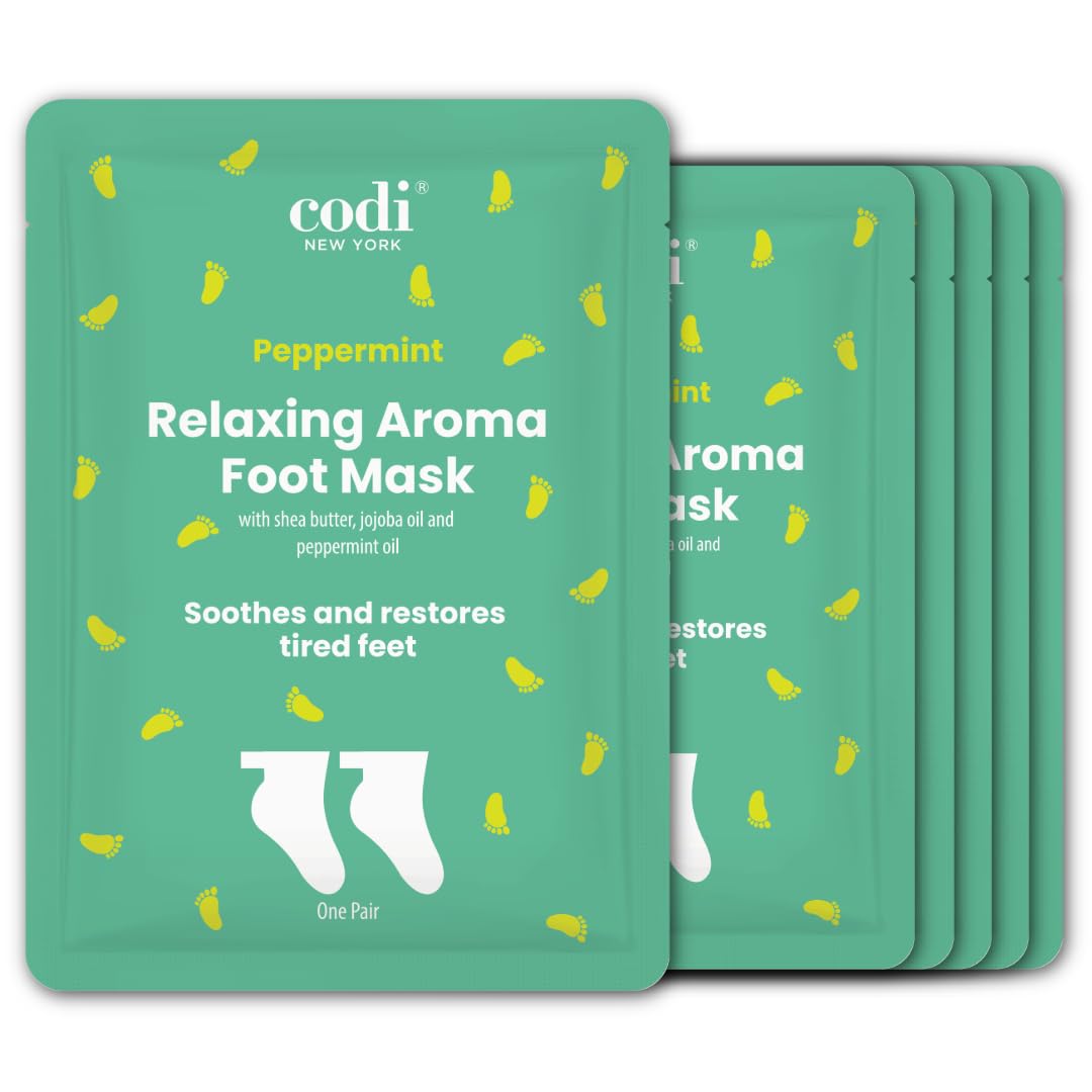 Codi New York Relaxing Aroma Foot Mask, Home Spa Moisturizing Pedicure Socks, 6 Pairs, For Dry Cracked Heel, Hydrating Foot Treatment, Made in Korea (Peppermint)
