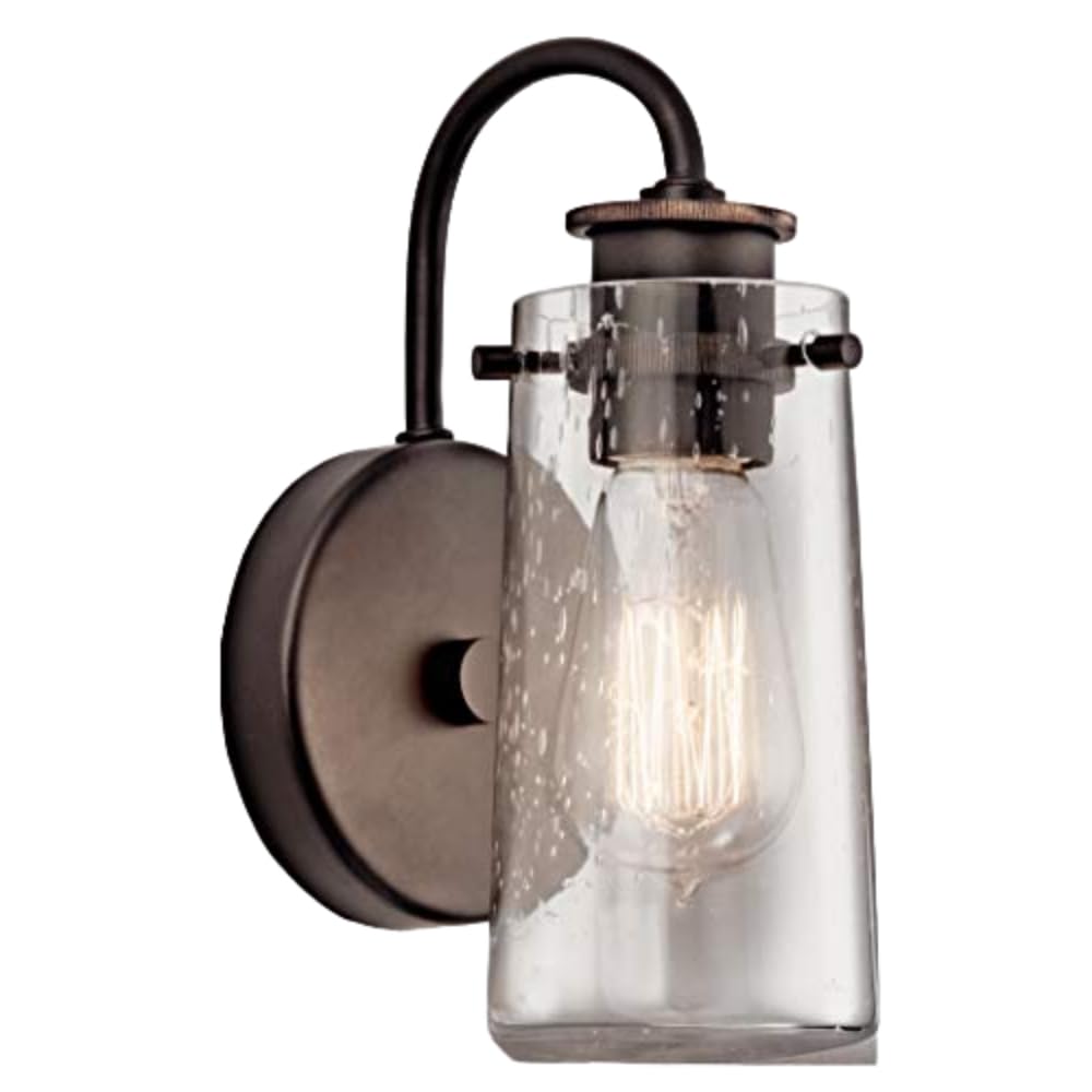 Kichler Braelyn 9.5" Wall Sconce in Olde Bronze®, 1-Light Industrial Wall Mount with Clear Seeded Glass, (9.5" H x 5" W), 45457OZ