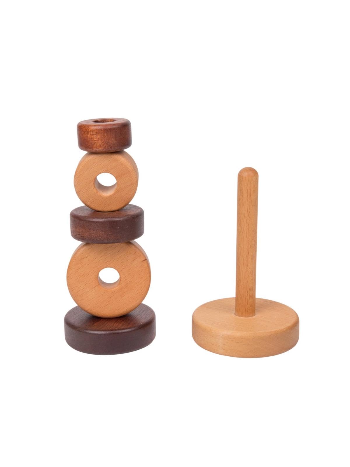 Wooden Stacking Rings for Babies, Montessori Stacker Toys for Toddlers 18+ Months, Educational Learning Sorter and Stacking Tower, Natural Wood Toy for Fine Motor Skills (Circle)