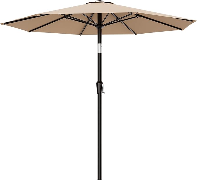 AreShark 9 FT Patio Umbrella for Outdoor, Outdoor Umbrella with Push Button Tilt and Crank, Outdoor Patio Umbrellas with 8 Sturdy Ribs for Market, Garden, Deck, Backyard, Pool (Beige)