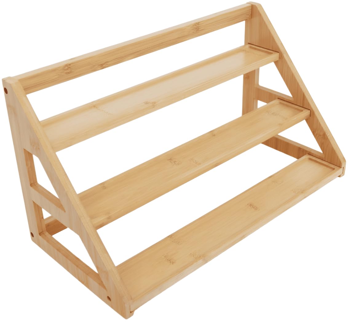 Rasydyn Bamboo Tier Spice Rack Organizer: 17.5 Inch Wide Kitchen Cabinet Countertop Spice Jar Organizer for Home Organization