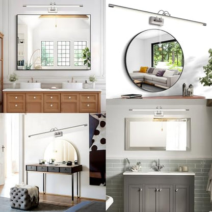 MantoLite 60CM LED Bathroom Wall Lights with Pull Cord Swivel Lamp Head Long Silver Wall Lights for Pictures,Frames&Art Painting IP44 Over Mirror Lamp for Shaving 12W