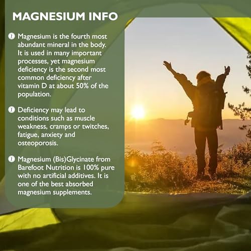 Barefoot Nutrition Magnesium Glycinate Supplement 560mg - 90 x 1-to-3 a Day Capsules. Pullulan Capsule - Superior Absorption: no Synthetic Binders or additives. Vegan & Paleo Friendly
