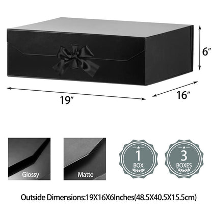 GoooodGift Extra Large Black Gift Box 19x16x6 Inches, Huge Gift Box with Ribbon Lid Magnetic Closure, Groomsman Proposal Box, Gift Boxes for Wedding Dress (Glossy Black)