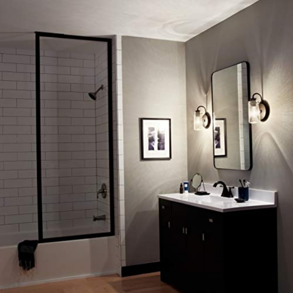 Kichler Braelyn 9.5" Wall Sconce in Olde Bronze®, 1-Light Industrial Wall Mount with Clear Seeded Glass, (9.5" H x 5" W), 45457OZ