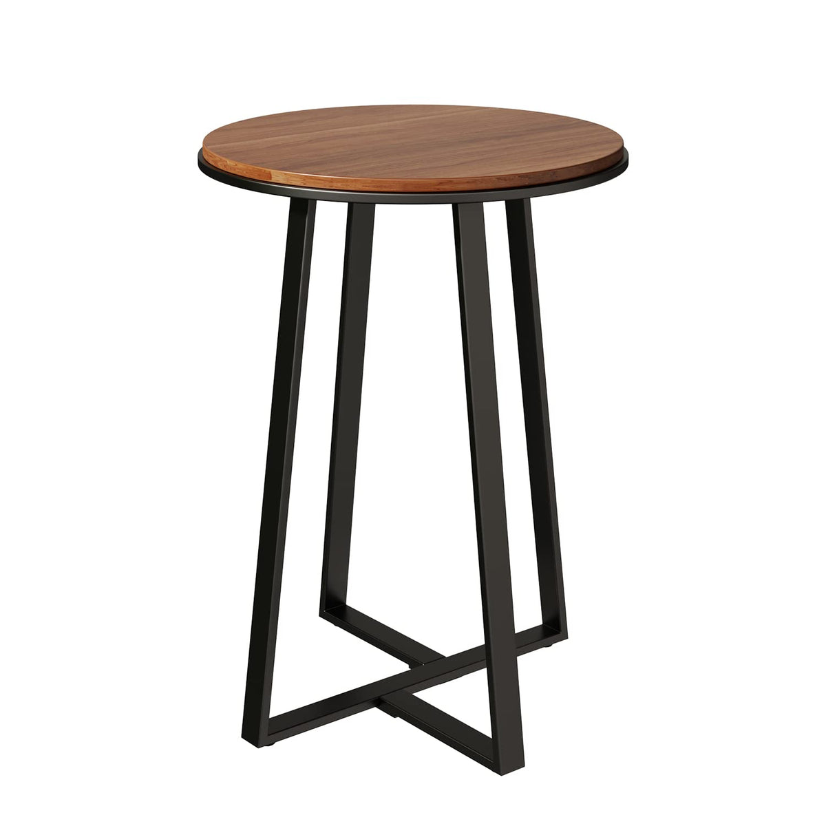 Dorriss Round End Tables, Small Side Table Walnut Color MDF Top, Metal Frame Black, Tall End Table for Bed Room, Coffee Tea End Table for Living Room(Walnut+Black)
