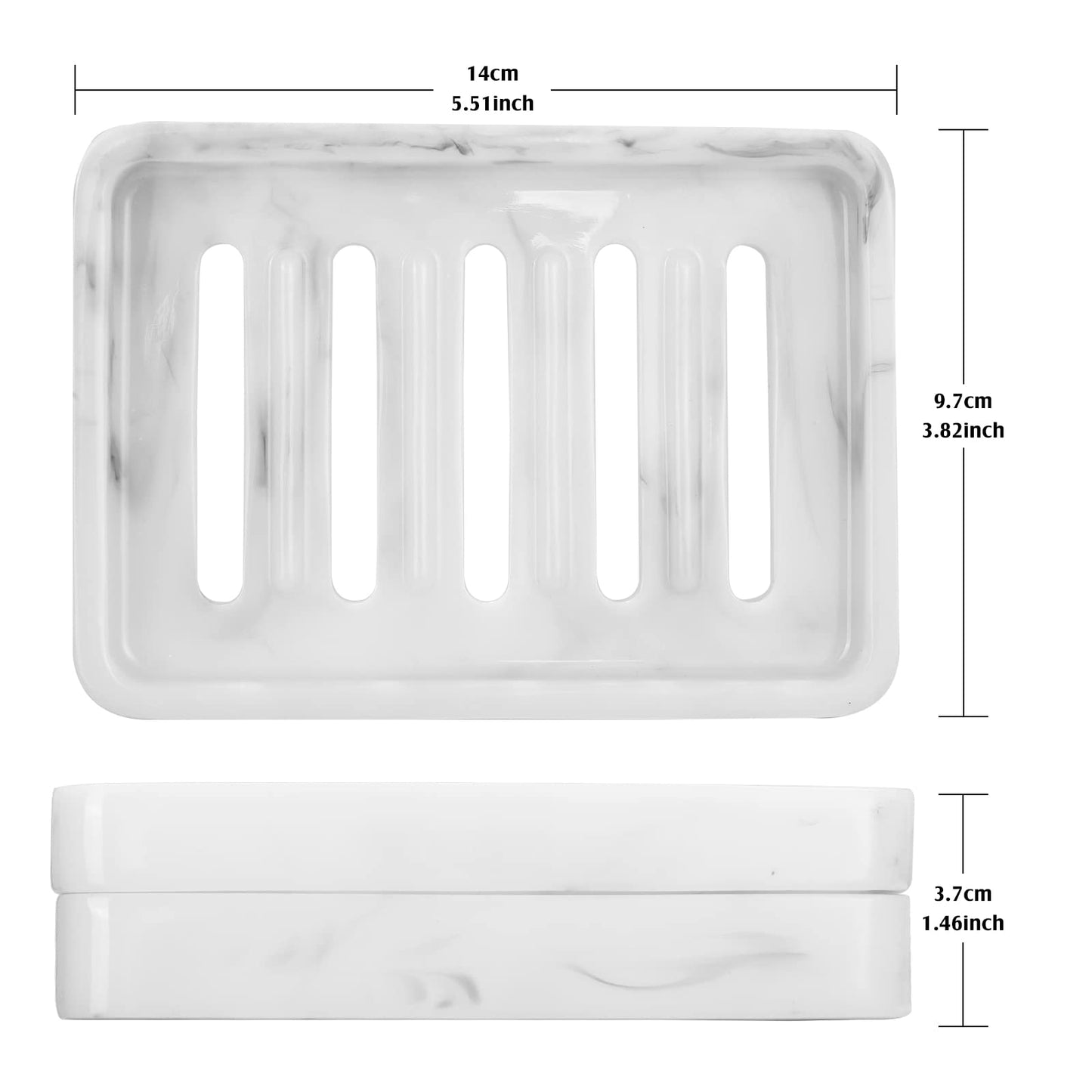 Shinowa Resin Soap Dish, Self-Draining Bar Soap Tray with Drainable Board, Dual Layer Sponge Holder for Bathroom Kitchen Shower Bathtub Sink Counter-top, Marble White