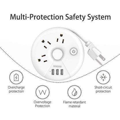 NTONPOWER Travel Power Strip Bundle, 3 Outlets 3 USB Portable Desktop Charging Station with 15 inch Short Cord and 5ft Extension Cord for Office, Home, Hotels, Cruise Ship, Nightstand - White