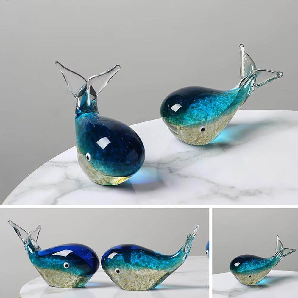 FZBHRO Crystal Whale Figurine Hand Blown Glass Whale Statue Collectibles Art Glass Sea Animal Paperweight Home Table Decor Gift Colorful 5.1''