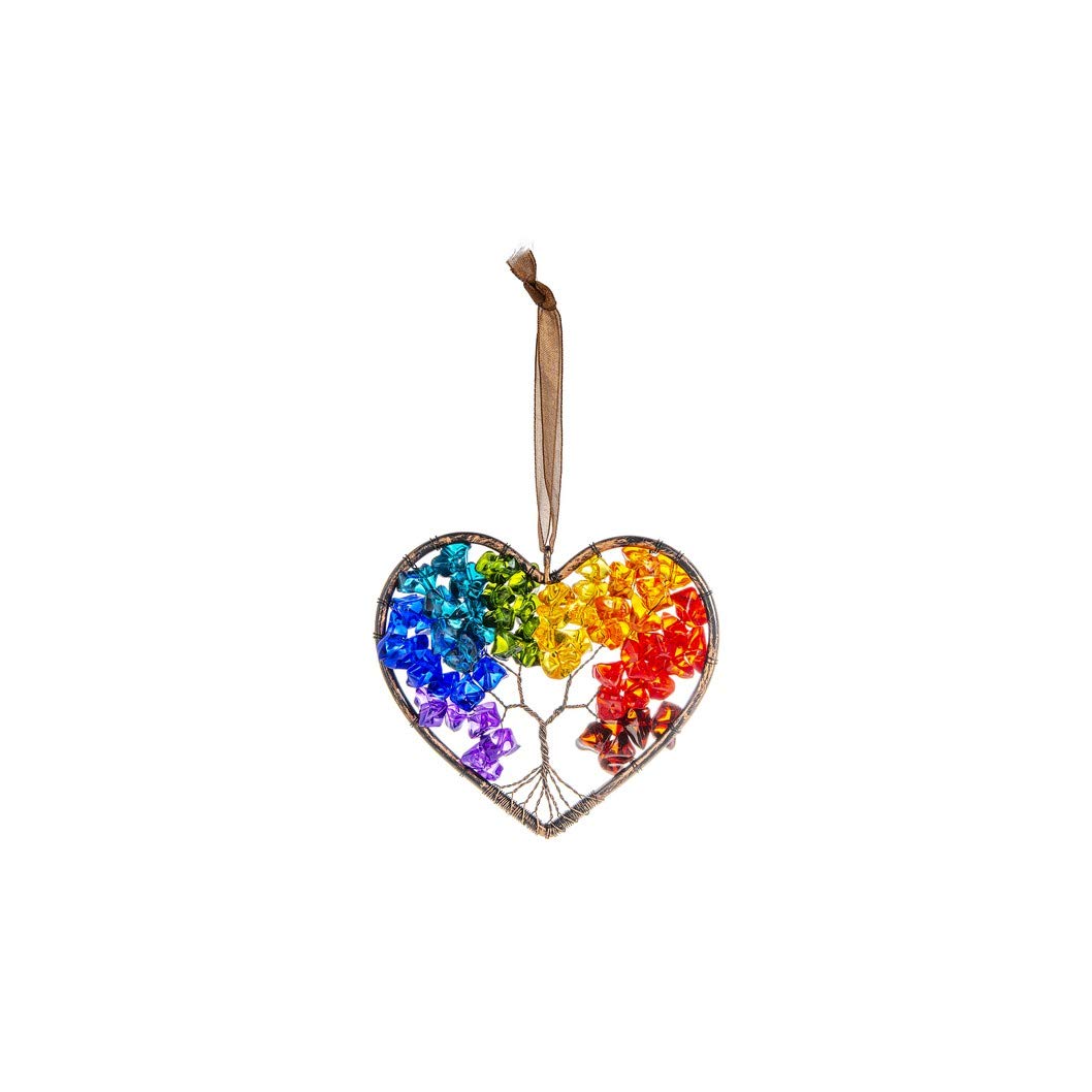 Ganz ACRY-775 Hanging Ornament, 3-inch Width, Acrylic (Heart Rainbow Tree of Life)