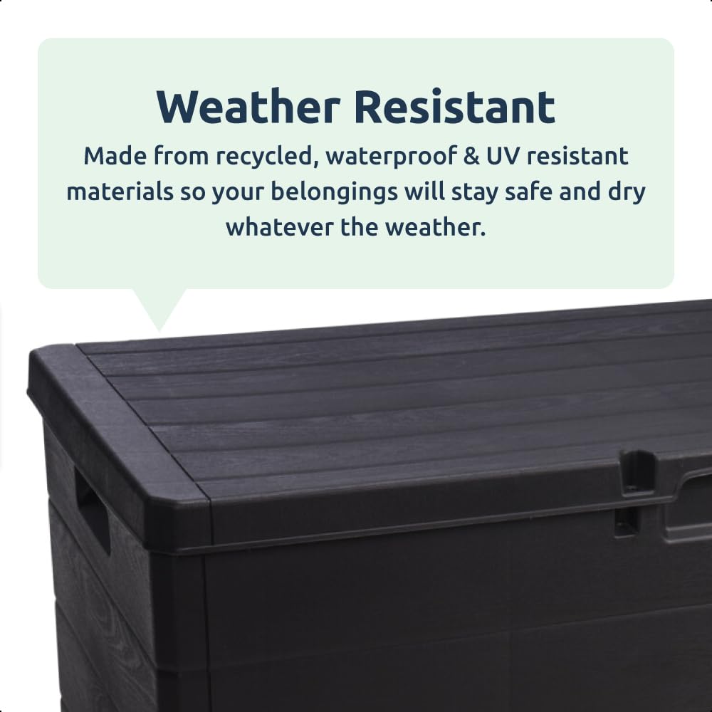 idooka Large Garden Storage Box with Lid 340L - Water Resistant Plastic Lockable - Furniture Cushions/Wellies/Logs/Coal/Garden Tool Grey Deck Box/Garage
