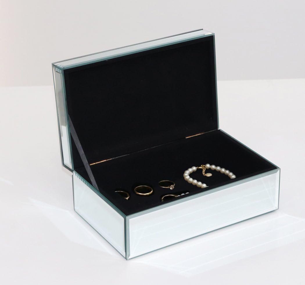Luxury Silver Crushed Diamond Glass Mirrored Jewelry Organizer Box Storage