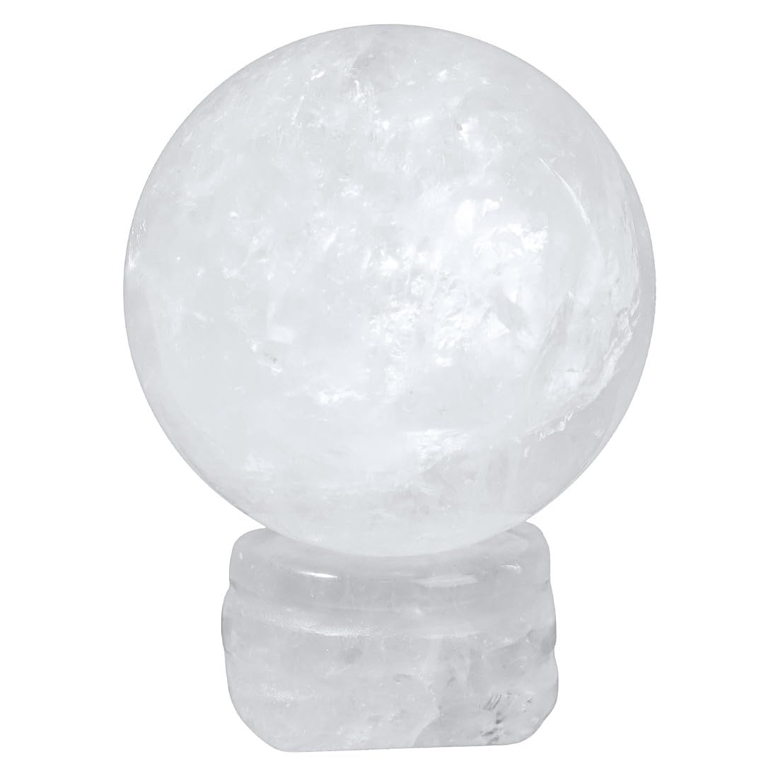 Rockcloud Round Rock Quartz Crystal Ball Gemstone Figurine with Stone Stand, Polished Healing Crystal Divination Sphere for Yoga Meditation Feng Shui Home Decor, White