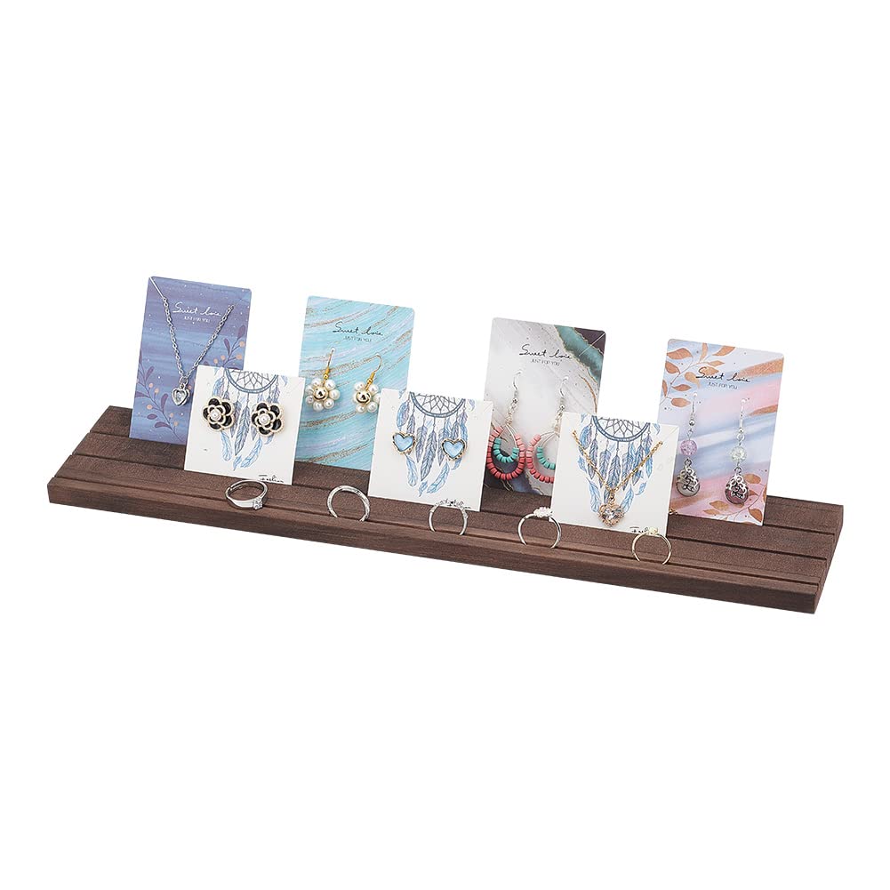 PH PandaHall Wooden Jewelry Display Stands, 3-Slot Wood Earring Card Holder Portable Jewelry Organizer Table Displays for Selling Earring Showing Jewelry Displaying, 15x3inch, Brown