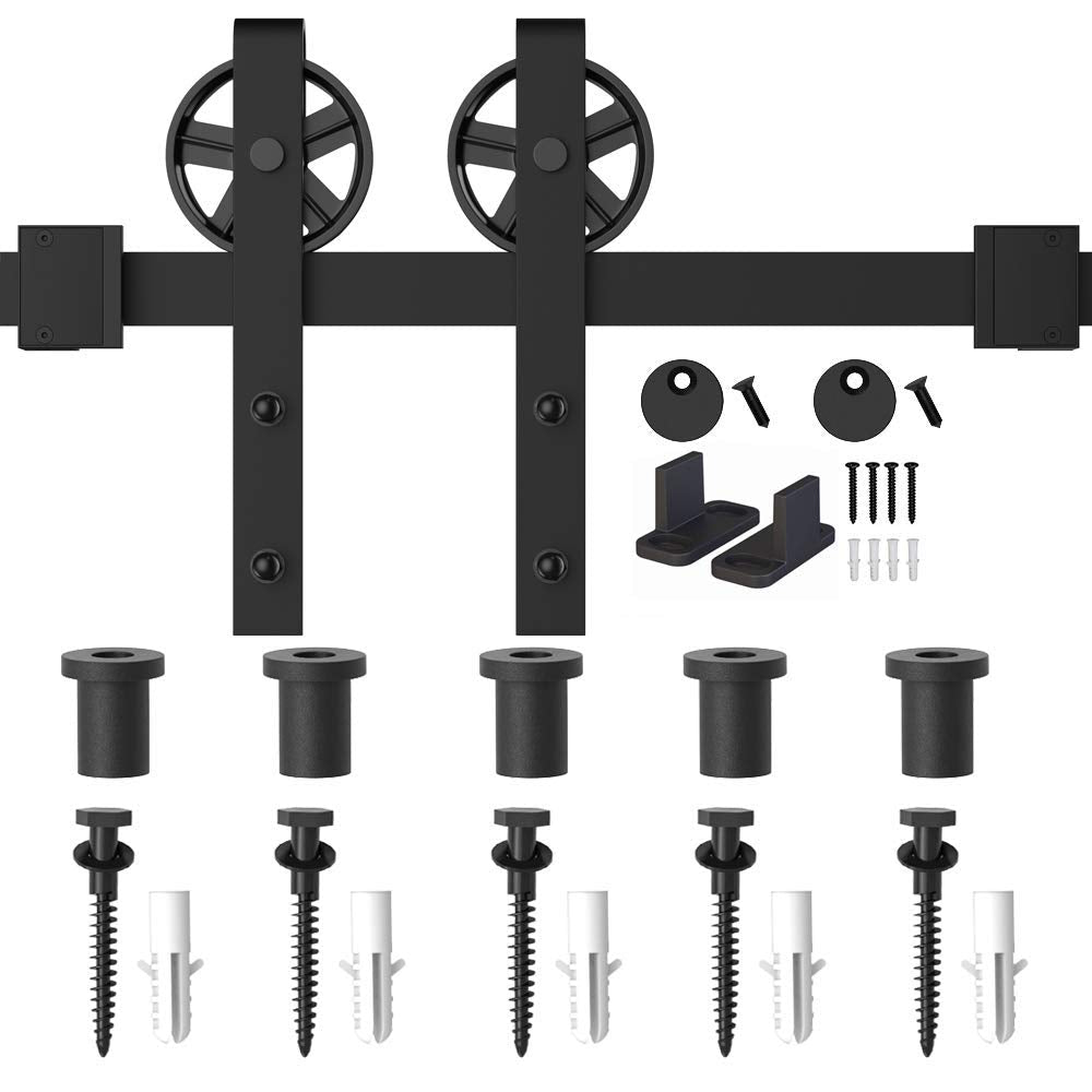 WINSOON 6FT Heavy Duty Sliding Barn Door Hardware Kit, Black 5-16FT, Silent Glide, Easy to Install, Includes Tracks, Big Wheel Hangers, Floor Guide and Other Necessary Hardware