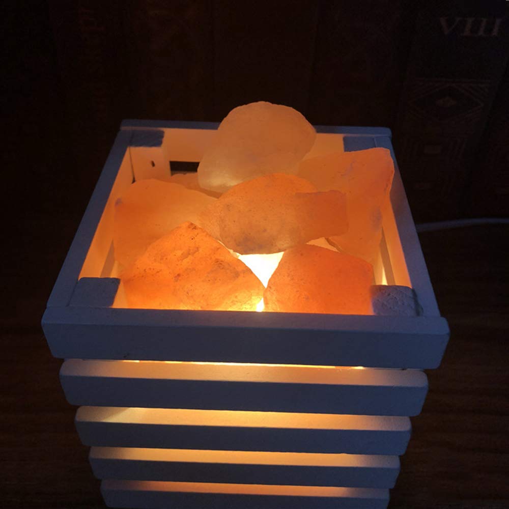 IMEFF Himalayan Salt Lamp, Creative Natural Crystal Slat Rock Lamp Nightstand Decor Light with Wooden Basket, Dimmer Switch, 10x11x10.5cm,White