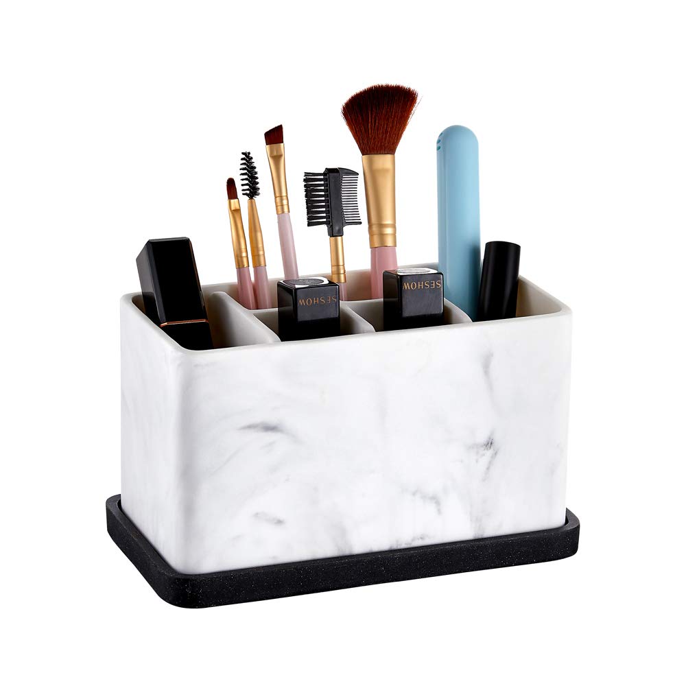 ZCCZ Marble Look Toothbrush Holder for Bathroom Countertop Organizer, Holds Toothpaste, Dental Floss, Razor, Comb, Makeup Brushes, and More, Stylish Bathroom Accessory for Tooth Brushing Essentials