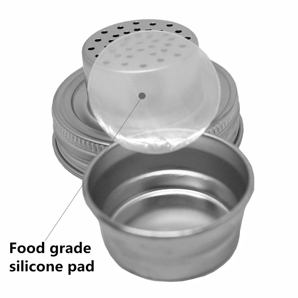 Stainless Steel Mason Jar Shaker Lids with Silicone Seals for Dredge Flour, Mix Spices, Sugar, Salt, Peppers - Fits Regular Mouth Mason Jars (4)