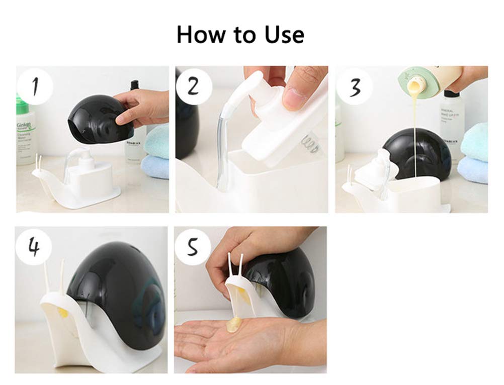 Cute Snail Soap Dispenser for Kitchen Bathroom etc. (120ML) (Black)