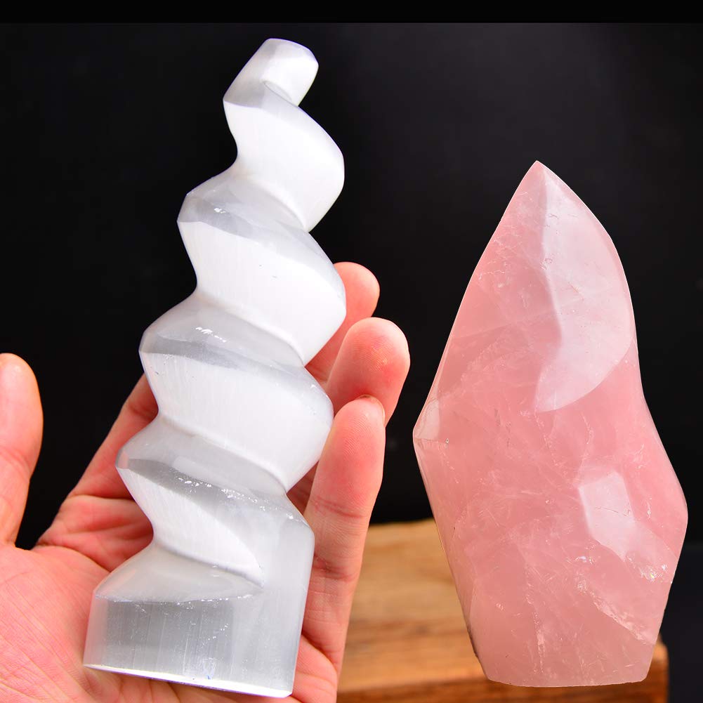 AMOYSTONE Crystal Towers Selenite Wands Large Rose Quartz Meditation Crystals Great Gifts