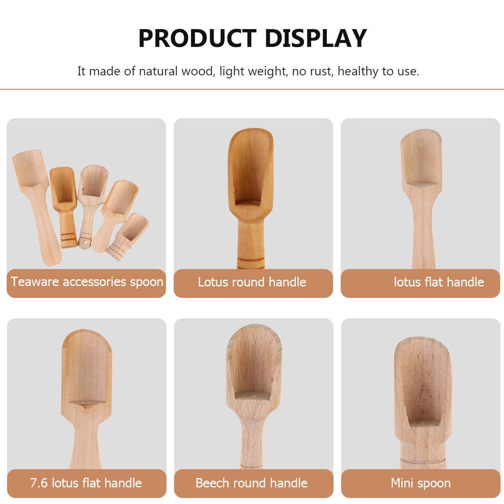 DOITOOL Mini Wooden Salt Spoon Set 5Pcs Small Tea Scoop Kitchen Spice Shovels for Flour Sugar Cereal Serving with Various Handles 4.33In