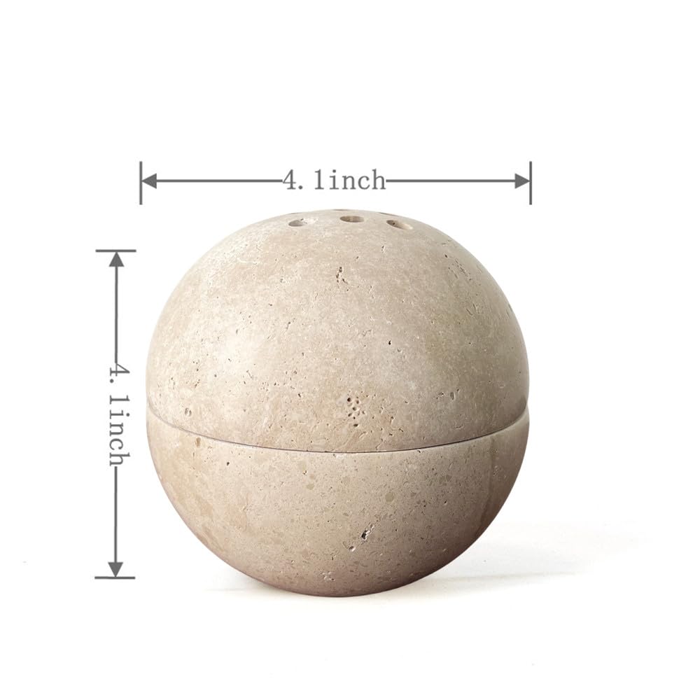 SAIDKOCC 9 Holes Handmade Natural Marble Round Incense Burner Holder for Meditation Decorative Room/Kitchen/Coffee Shop (Beige Travertine Stone)