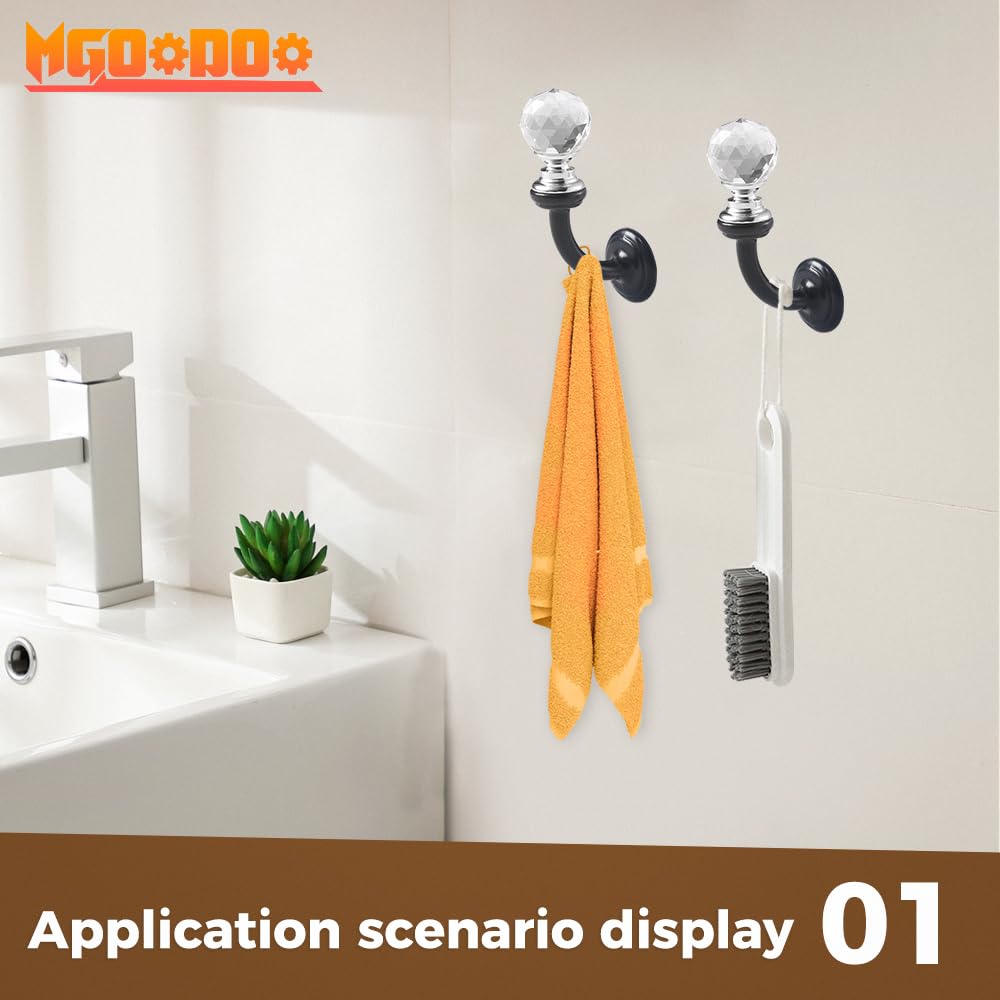 Mgoodoo 5PCS Small Crystal Wall Mounted Hooks, 2.87x1.46 inch Bathroom Crystal Robe Holder Decorative Towel Hanger with Screw for Face Mask Hat Key Bags Bathroom Bedroom Kitchen