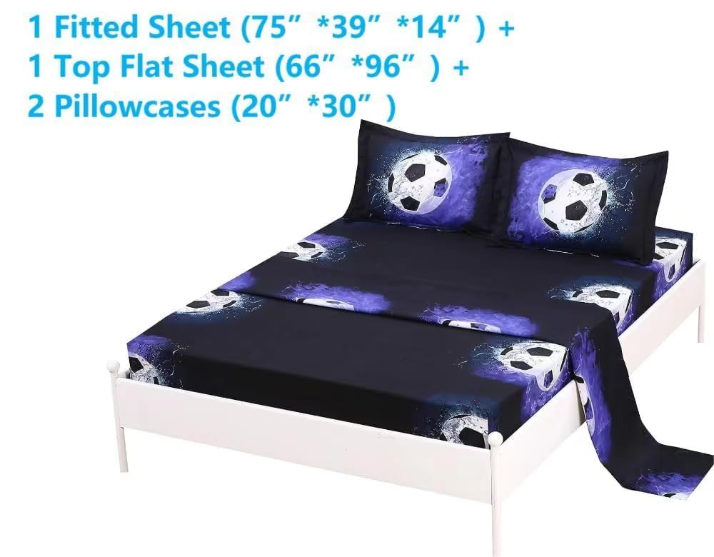 SDIII 4 Pieces Soccer Sheets Twin for Boys Girls Kids Teens, Soft Microfiber Sports Sheets Set Twin, Sports Bedding Sheet for All Season