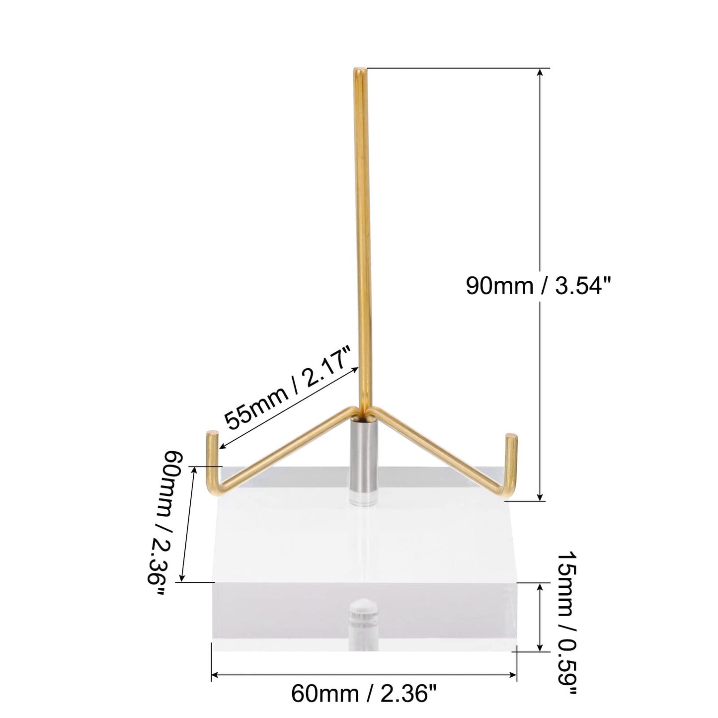 PATIKIL 2.4" x 2.4" x 1" Acrylic Display Stands, Display Easel Holder Brass Arm Crystal Display Stand for Mineral Gemstone, Clear