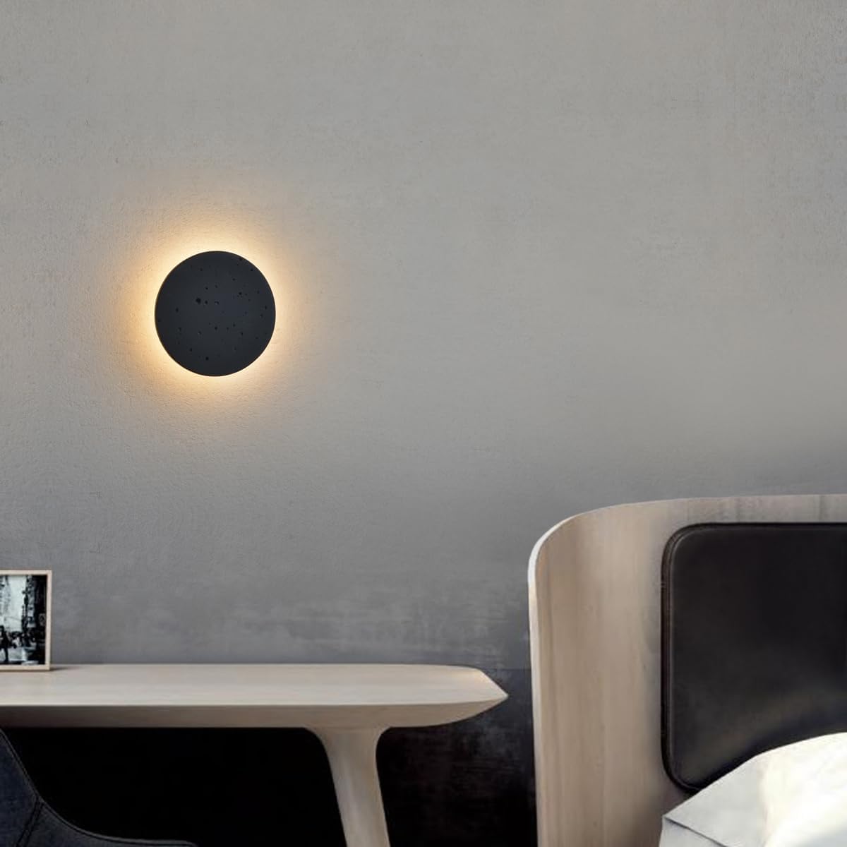Black Wall Sconce Indoor,Hallway Sconces Wall Lighting Round,Led Cement Wall Lamp Hardwired,Minimalist Wall Mount Light Flat Design,Modern Sconces Lighting for Bedroom,Living Room,12w 3000k,Warm White