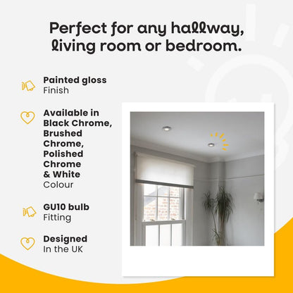 MiniSun | Fire Rated White Domed GU10 Ceiling Downlights | Bath Recessed Lighting, Home Décor & Improvement Essential | Pack of 6