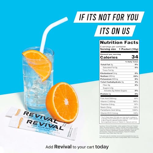 Revival Rapid Rehydration Electrolytes Powder - High Strength Vitamin C, B1, B3, B5, B12 Supplement Sachet Drink, Effervescent Electrolyte Hydration Tablets - 12 Pack Assorted Flavours