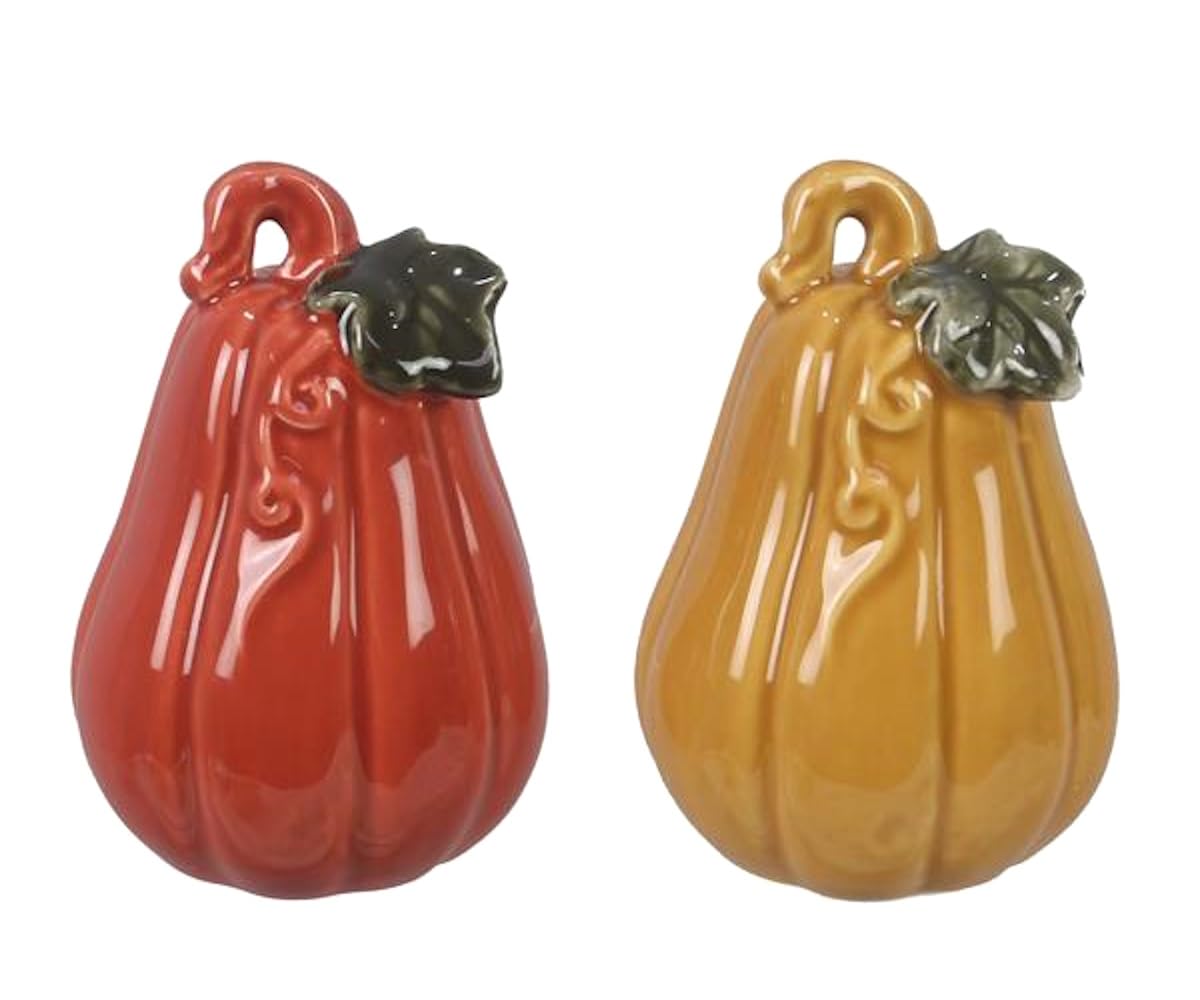 The Bridge Collection Ceramic Pumpkin Salt and Pepper Shakers - Fall Salt & Pepper Shaker Set - Thanksgiving Kitchen Decor
