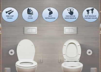 AQUALONA® Premium Thermoplastic Toilet Seat - Soft Close - Hard-Wearing Seat with One Button Hinge Release - Click, Lift & Clean Technology - Top and Bottom Fittings (White - Oval Shaped)