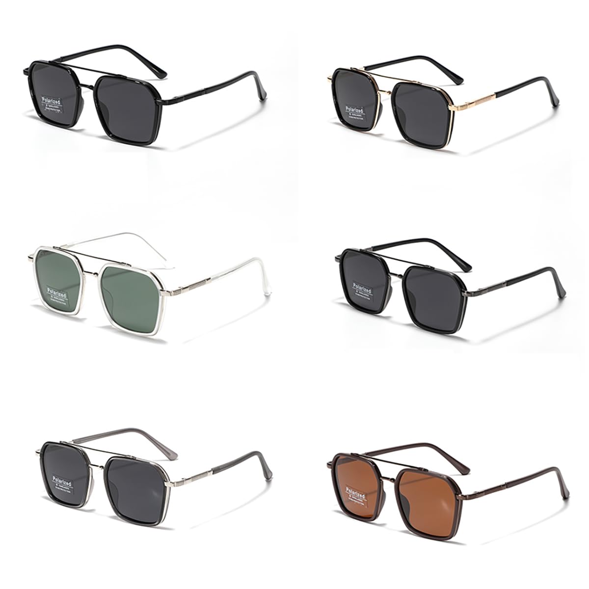 Metal Square Frame Sunglasses Big Tr90 Double Bridge Polarized Sun Glasses TAC Lens Unisex Glasses, Brown