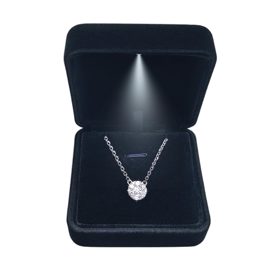 GBYAN Pendant Necklace Box with LED Light, Necklace Gift Box Velvet Jewelry Display Case for Proposal Engagement Wedding and Birthday,Black