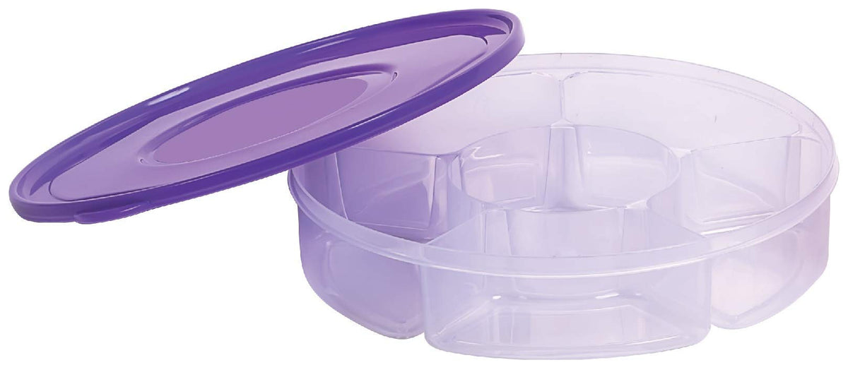 Zilpoo 2 Pack - Candy and Nut Serving Container, Appetizer Tray with Lid, 6 Compartment Round Plastic Food Storage Lunch Organizer, Divided Christmas Keto Snack Plate, Dish Platter w/Cover, 10-Inch