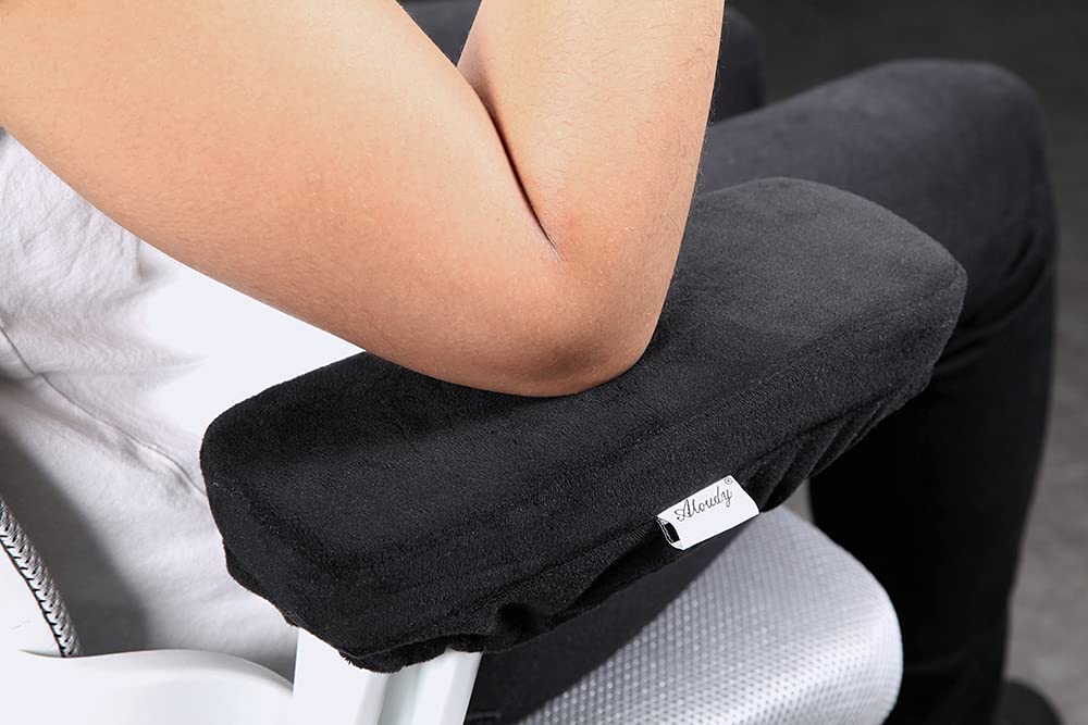 Aloudy Ergonomic Memory Foam Office Chair Armrest Pads, Comfy Gaming Chair Arm Rest Covers for Elbows and Forearms Pressure Relief(Set of 2),Black,Medium