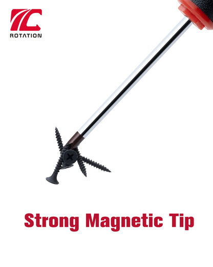 ROTATION 6 Piece Magnetic Tip Screwdriver Set 3 Phillips and 3 Flat Red Tip Red Glossy S2 Steel
