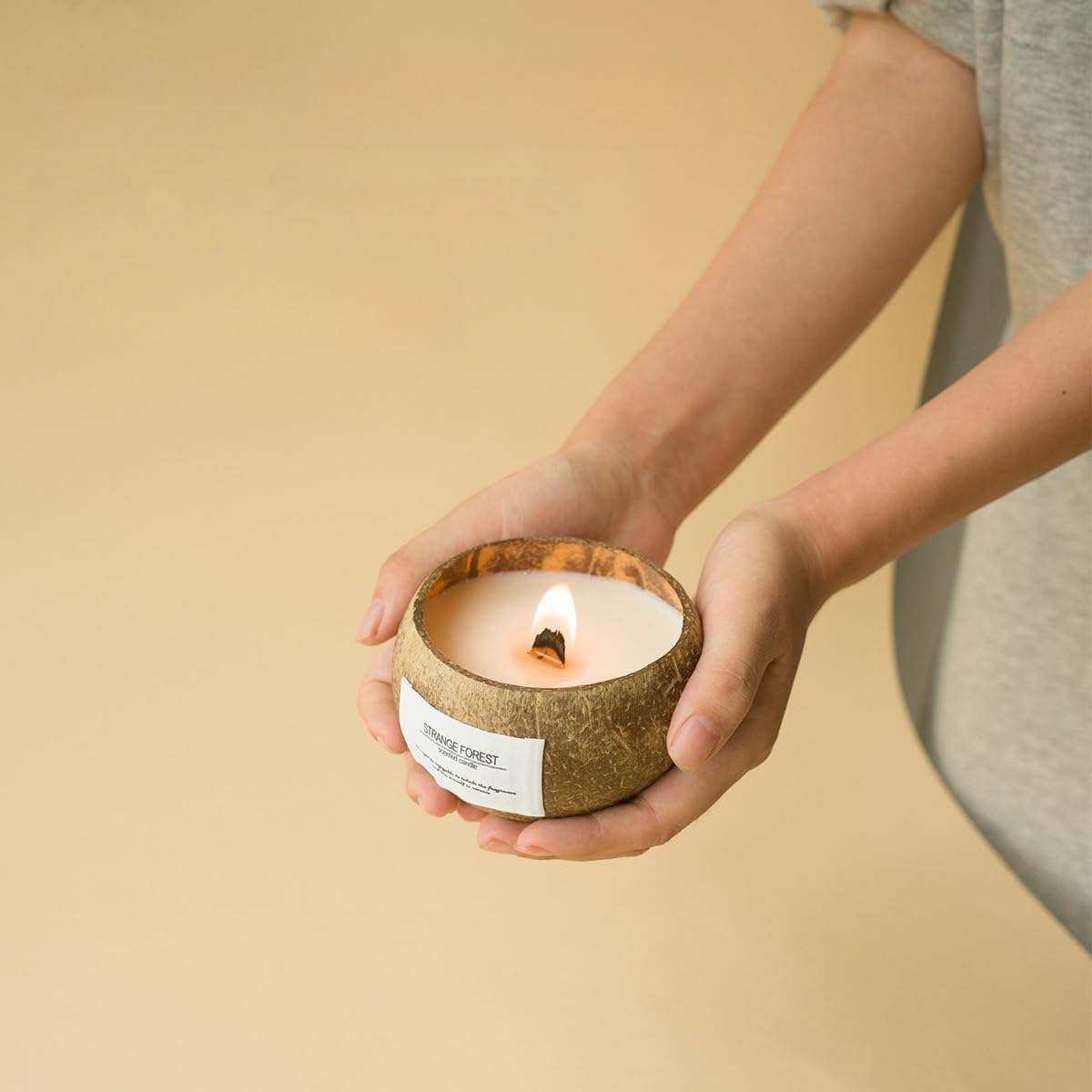 Phinicco 4 Pack Coconut Shell Candle Bowls - Wooden Candle Holders for DIY Candles & Home Decor