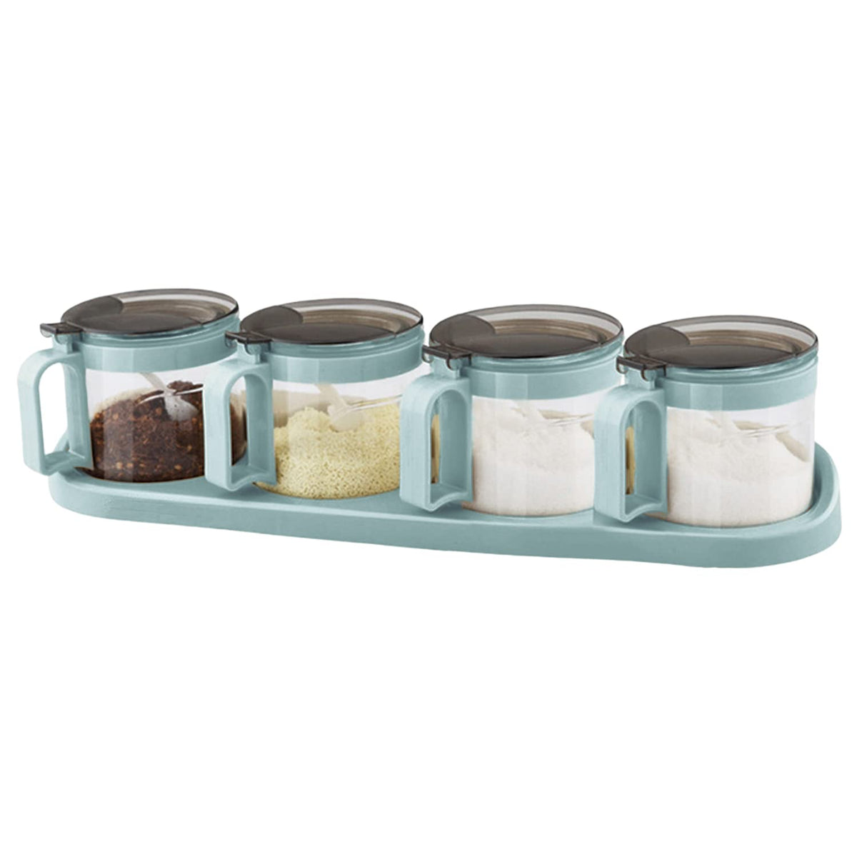 TENTA TENTA KITCHEN Gourmet Seasoning Box with Serving Spoons, Spice Jar Set Condiment Cruet Bottle, Kitchen Supplies,Nice Design for Kitchen (glass)