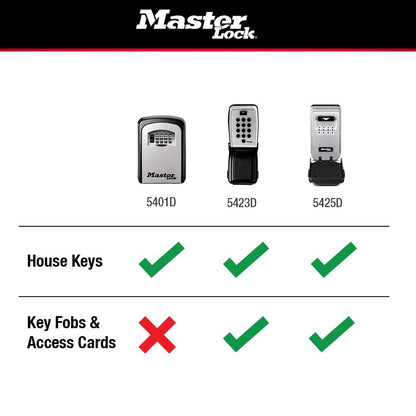 Master Lock 5425D Set Your Own Combination Wall Mount Lock Box with Light Up Dials, 6 Key Capacity, Black