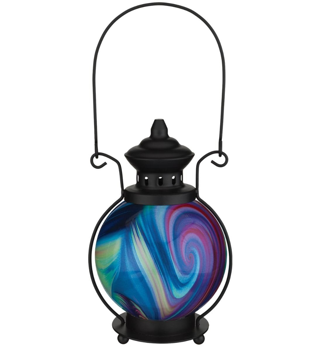 Regal Art & Gift Decorative LED Lantern for Home Décor | Metal and Glass Indoor Accent Light | Swirl Design Table Lantern for Living Room, Bedroom Ambient Lighting - Purple
