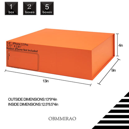 OBMMIRAO Upgrade 1PCS 13x9x4 Inch Hard Large Orange Gift Box with Lid, Foldable Magnetic Gift Boxes,Groomsman Box bridesmaid proposal box, Reusable Gift Boxes for Clothes