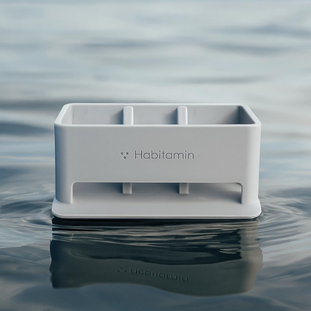 Habitamin Self-Draining Soap Dish – Fast Drying Soap Holder with 3 Suction Cups, Prevents Soap Melt & Water Buildup for Shower, Bathroom & Kitchen (Light Gray)