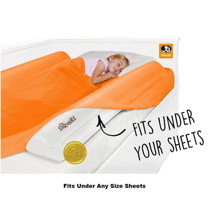 The Shrunks Sleep Security Inflatable Bed Guard (2 Pack) - Safe & Portable Toddler Bed Guard / Cot Bumpers for Travel, Holiday or Home Use, 122x18x10cm fits under Bed Sheet with non-slip grips.